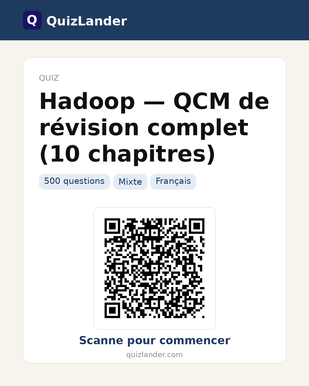 Carte de partage pour Hadoop — QCM de révision complet (10 chapitres)