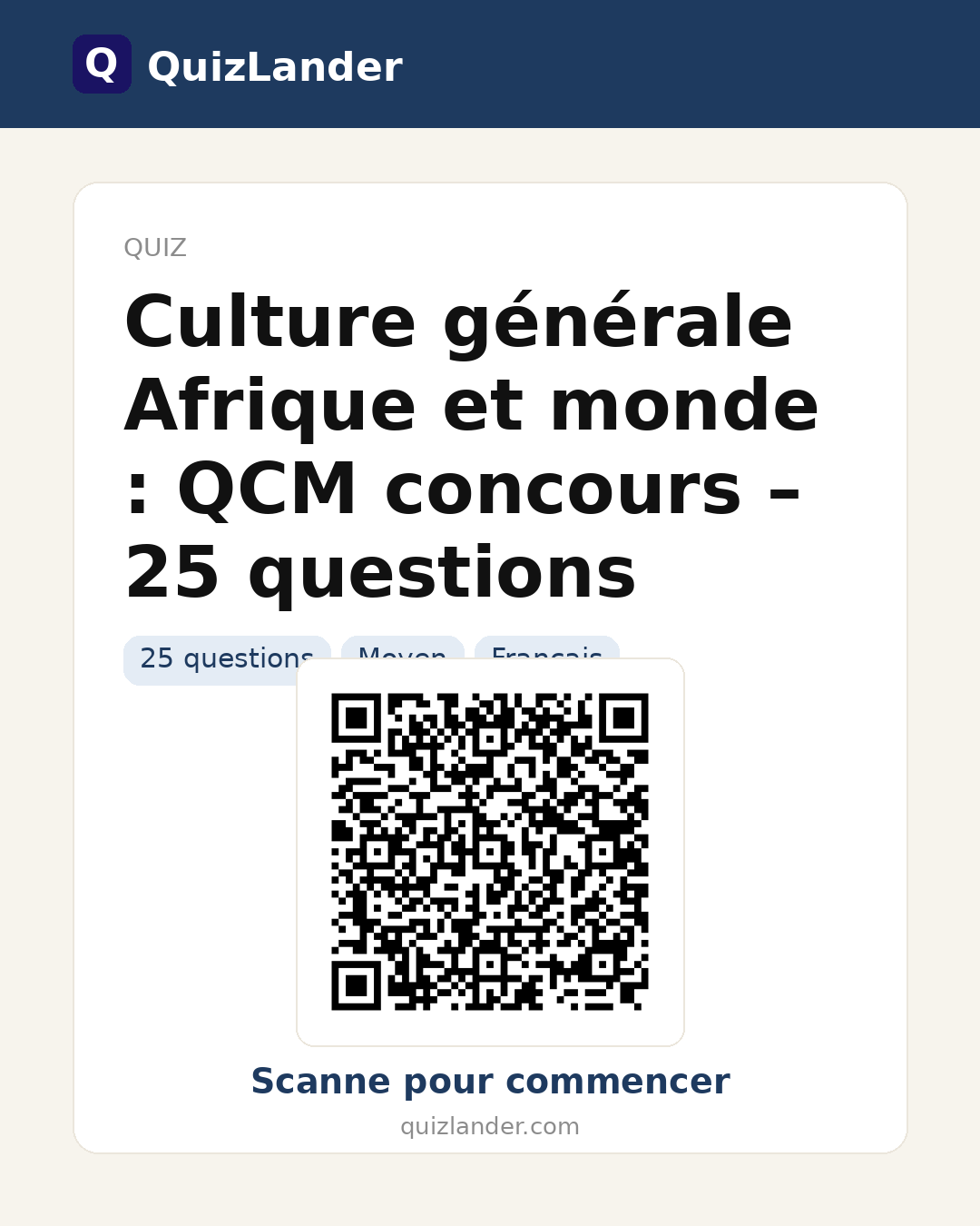 Carte de partage pour Culture générale Afrique et monde : QCM concours – 25 questions