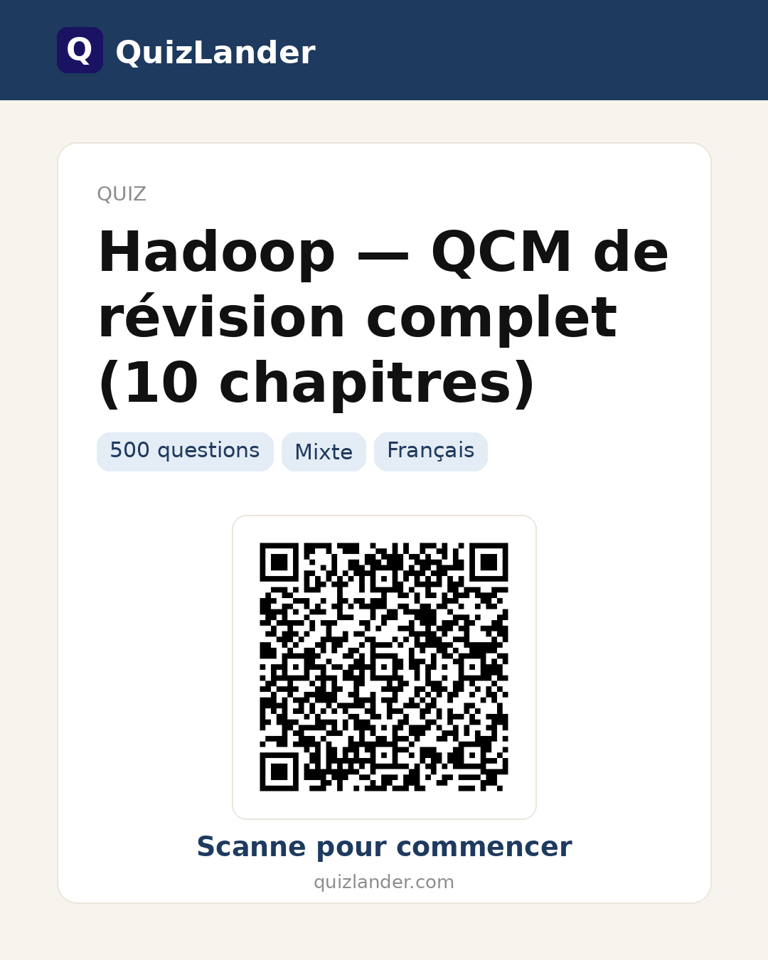 Carte de partage pour Hadoop — QCM de révision complet (10 chapitres)