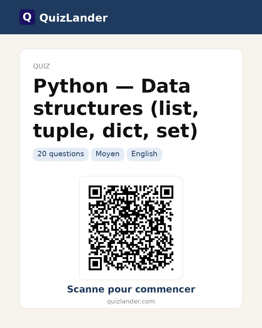 Carte de partage pour Python — Data structures (list, tuple, dict, set)