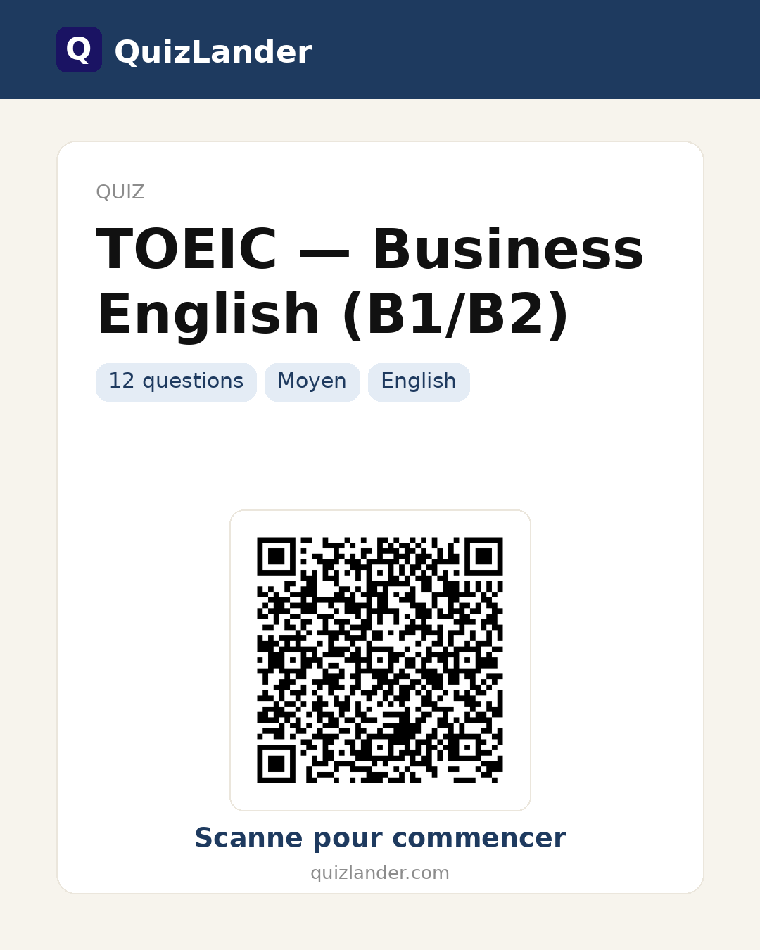 Carte de partage pour TOEIC — Business English (B1/B2)