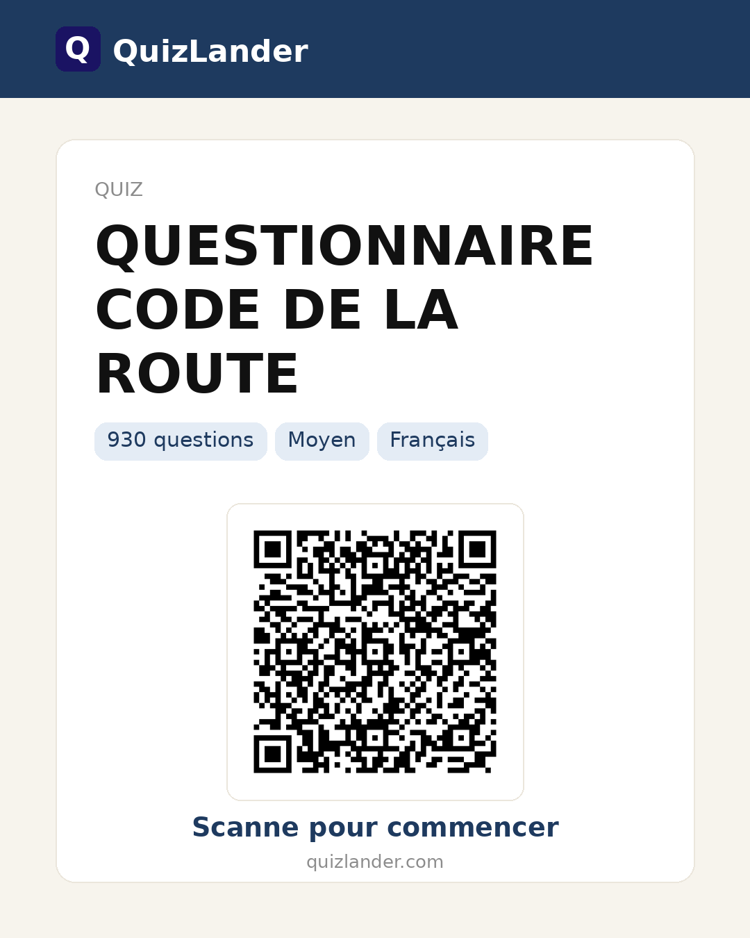 Carte de partage pour QUESTIONNAIRE  CODE DE LA ROUTE