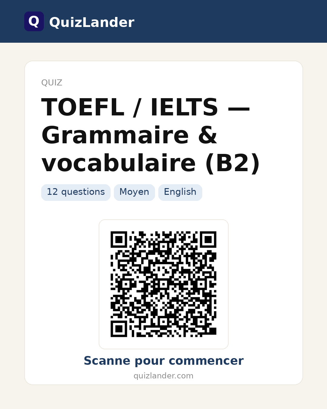Carte de partage pour TOEFL / IELTS — Grammaire & vocabulaire (B2)