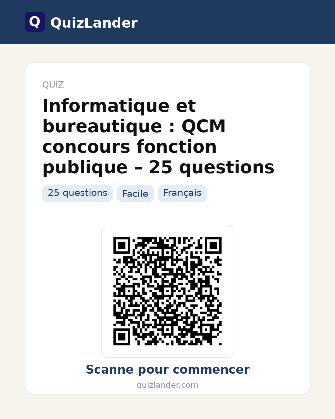 Carte de partage pour Informatique et bureautique : QCM concours fonction publique – 25 questions