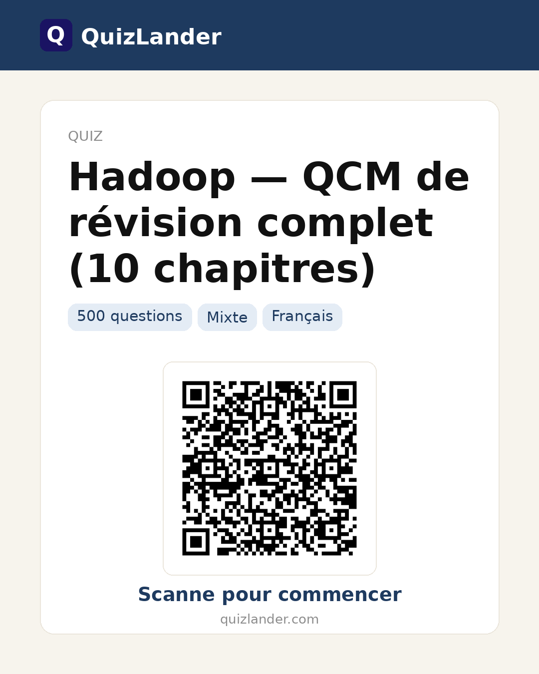 Carte de partage pour Hadoop — QCM de révision complet (10 chapitres)