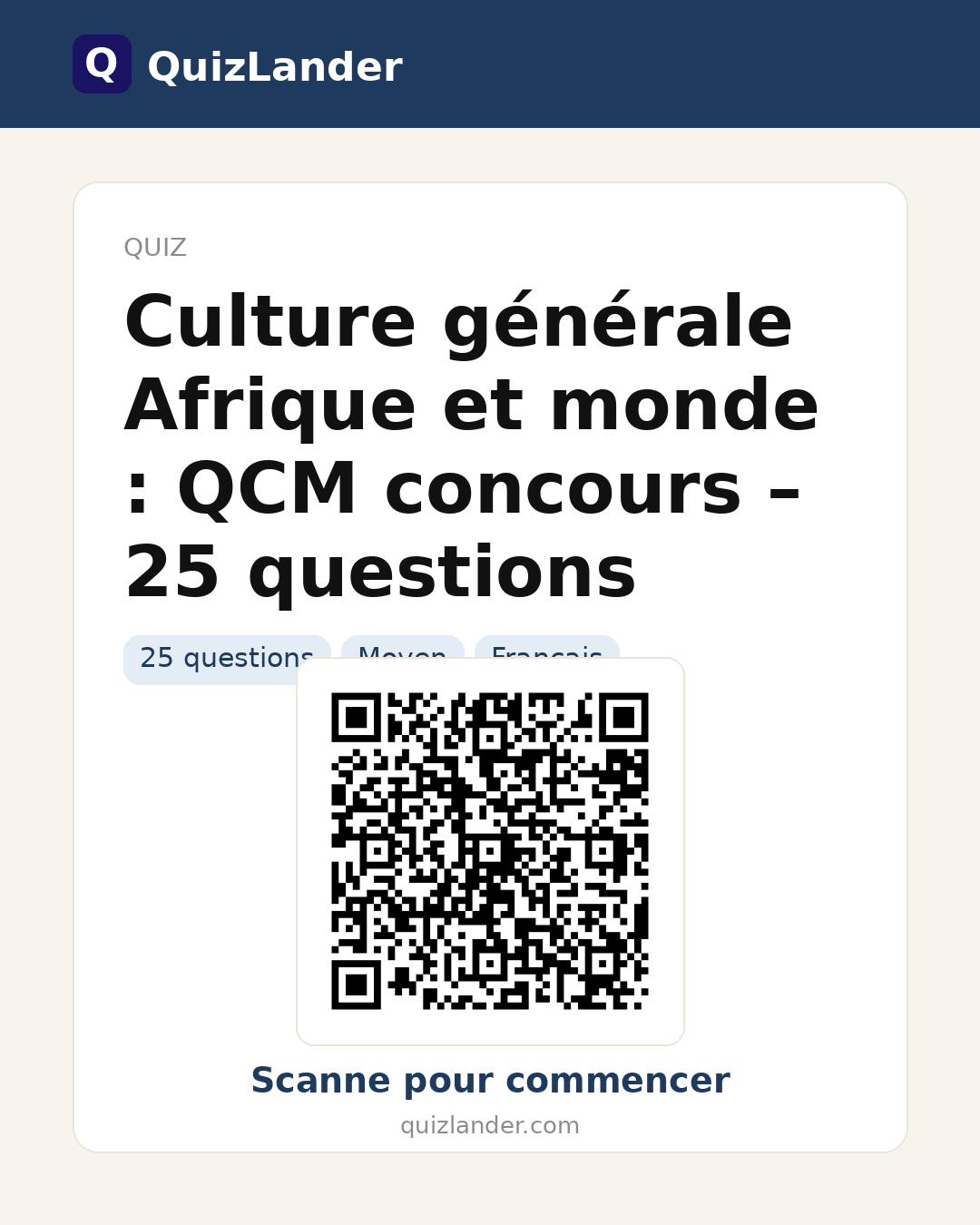 Carte de partage pour Culture générale Afrique et monde : QCM concours – 25 questions