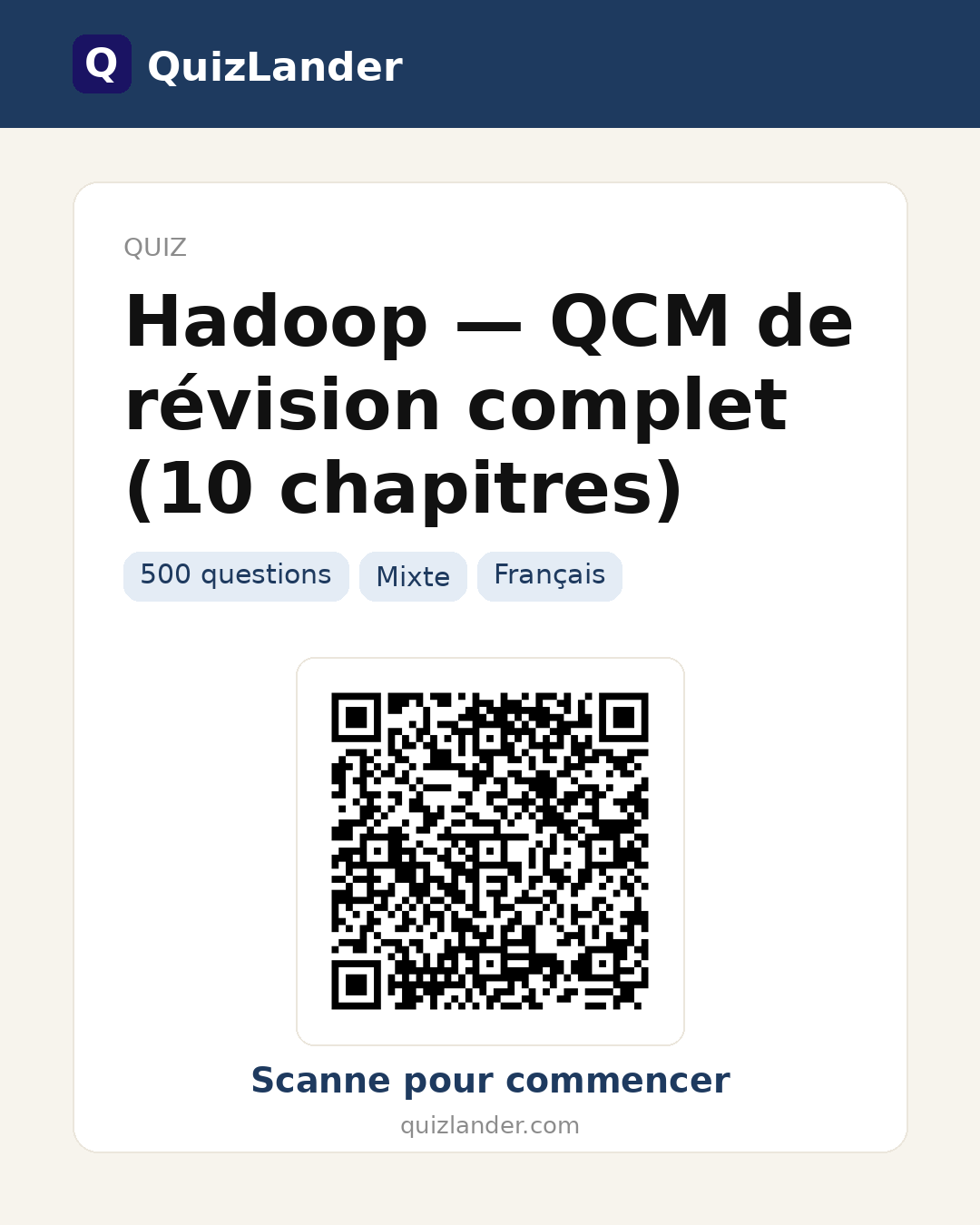 Carte de partage pour Hadoop — QCM de révision complet (10 chapitres)