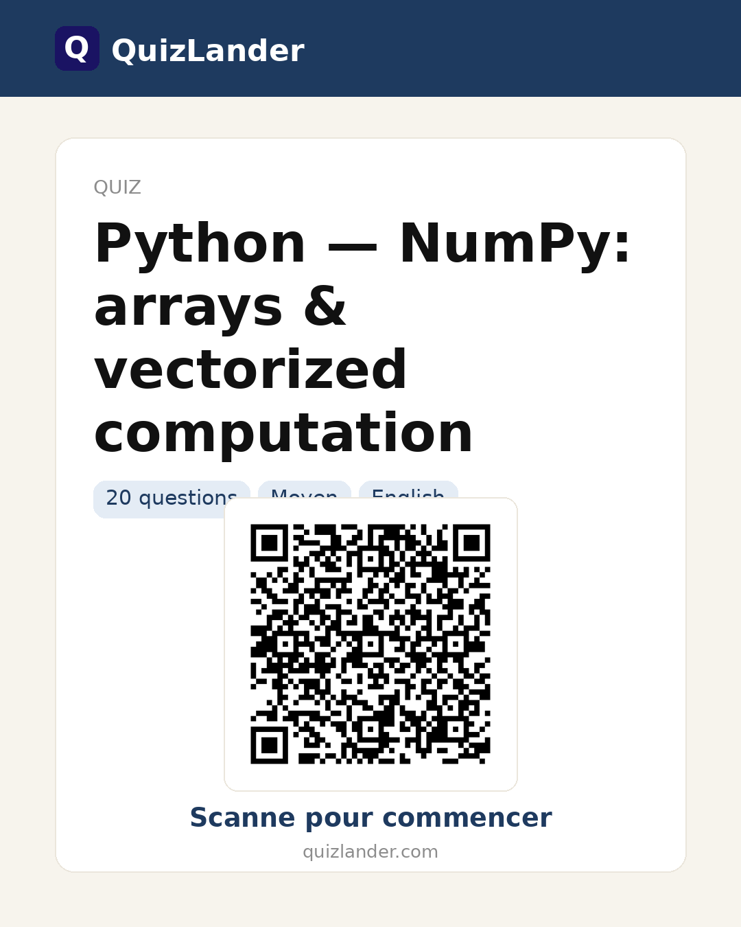 Carte de partage pour Python — NumPy: arrays & vectorized computation