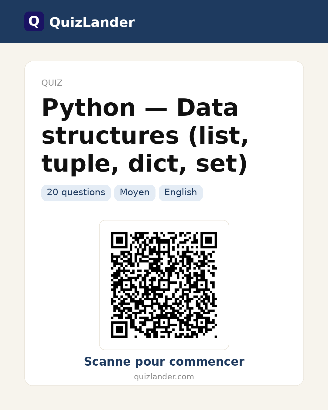 Carte de partage pour Python — Data structures (list, tuple, dict, set)