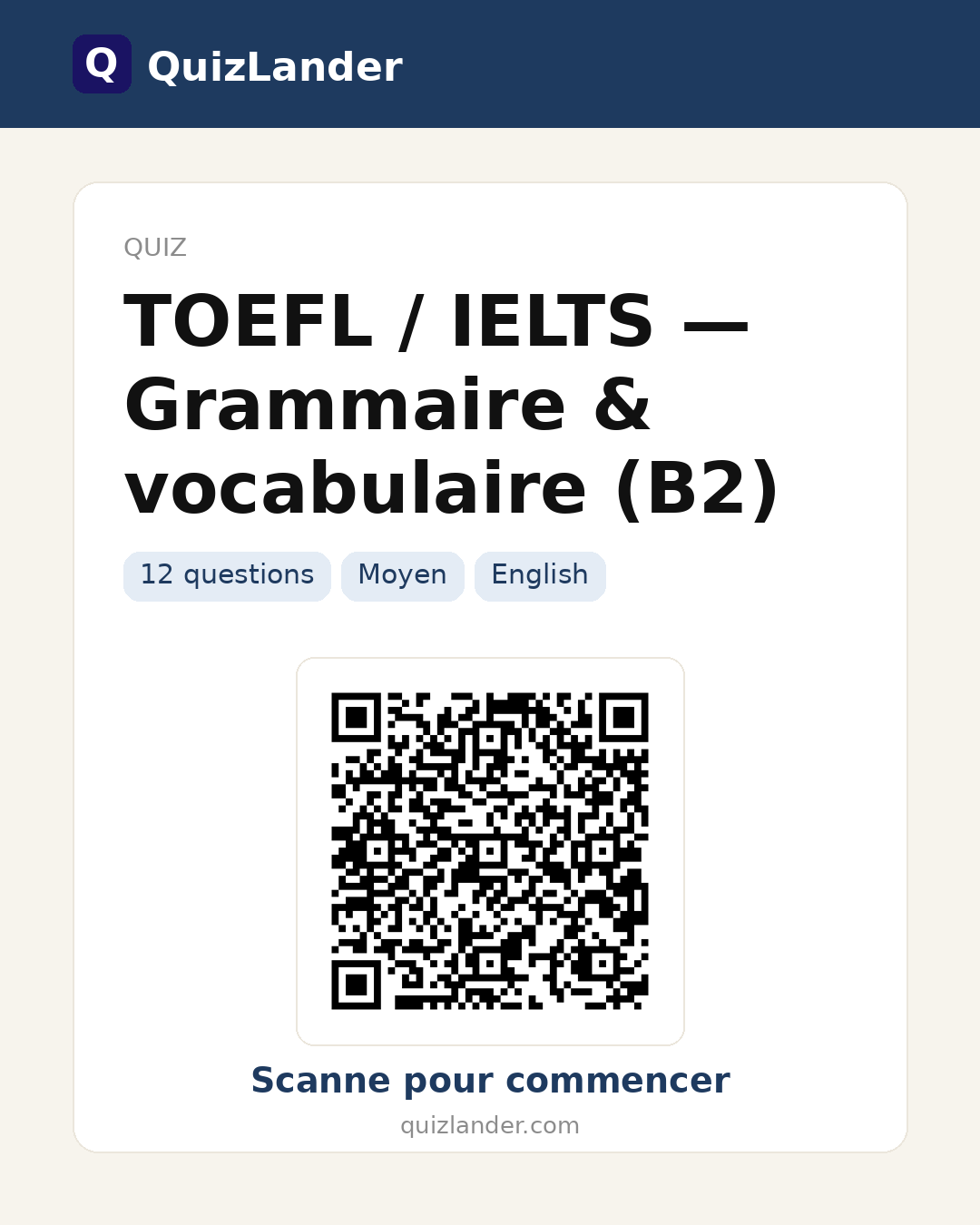 Carte de partage pour TOEFL / IELTS — Grammaire & vocabulaire (B2)