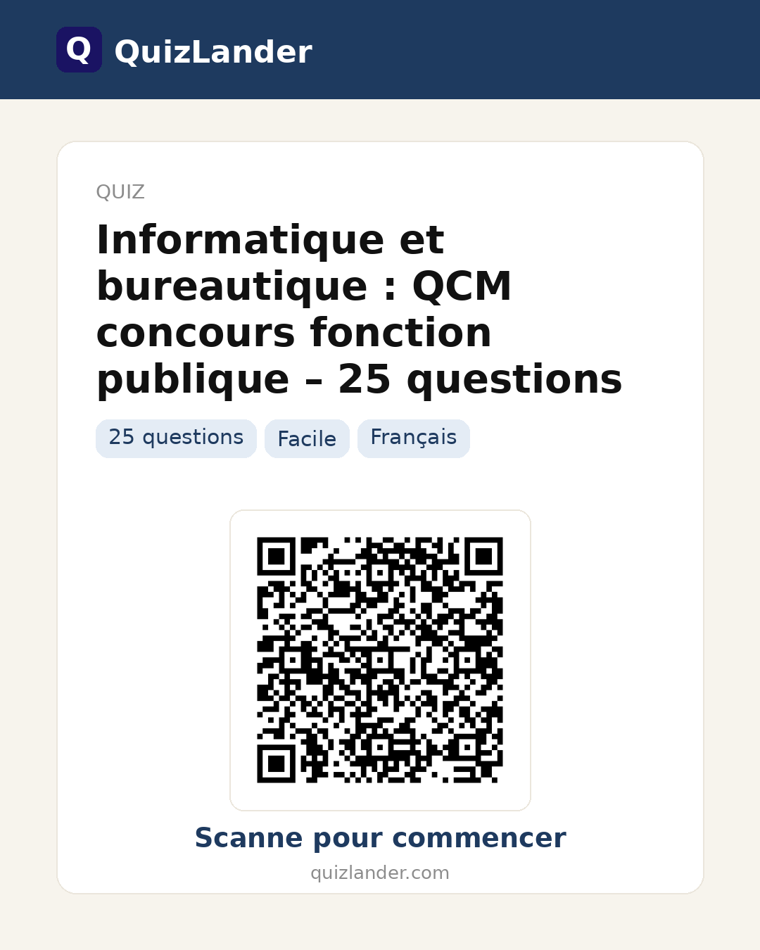 Carte de partage pour Informatique et bureautique : QCM concours fonction publique – 25 questions