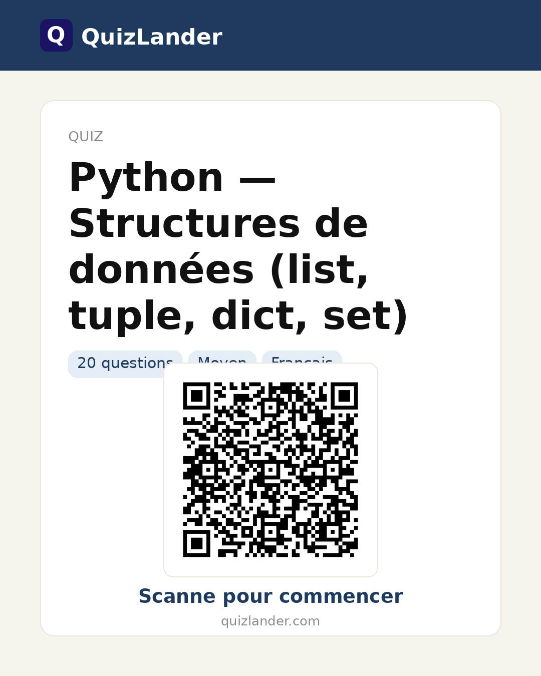 Carte de partage pour Python — Structures de données (list, tuple, dict, set)