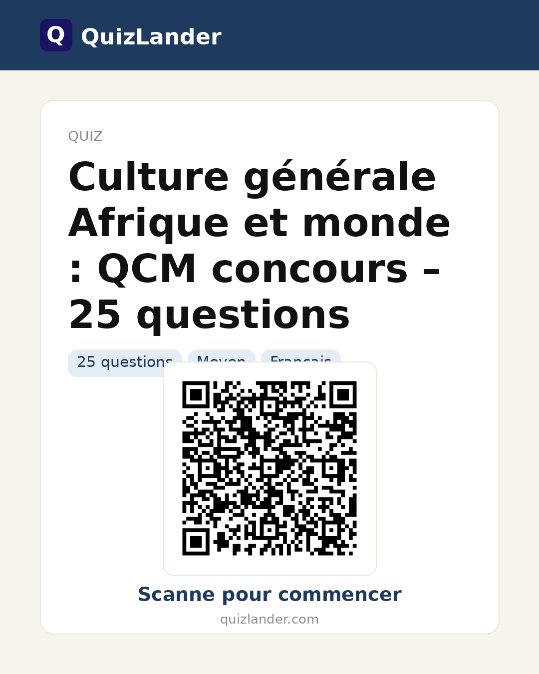 Carte de partage pour Culture générale Afrique et monde : QCM concours – 25 questions