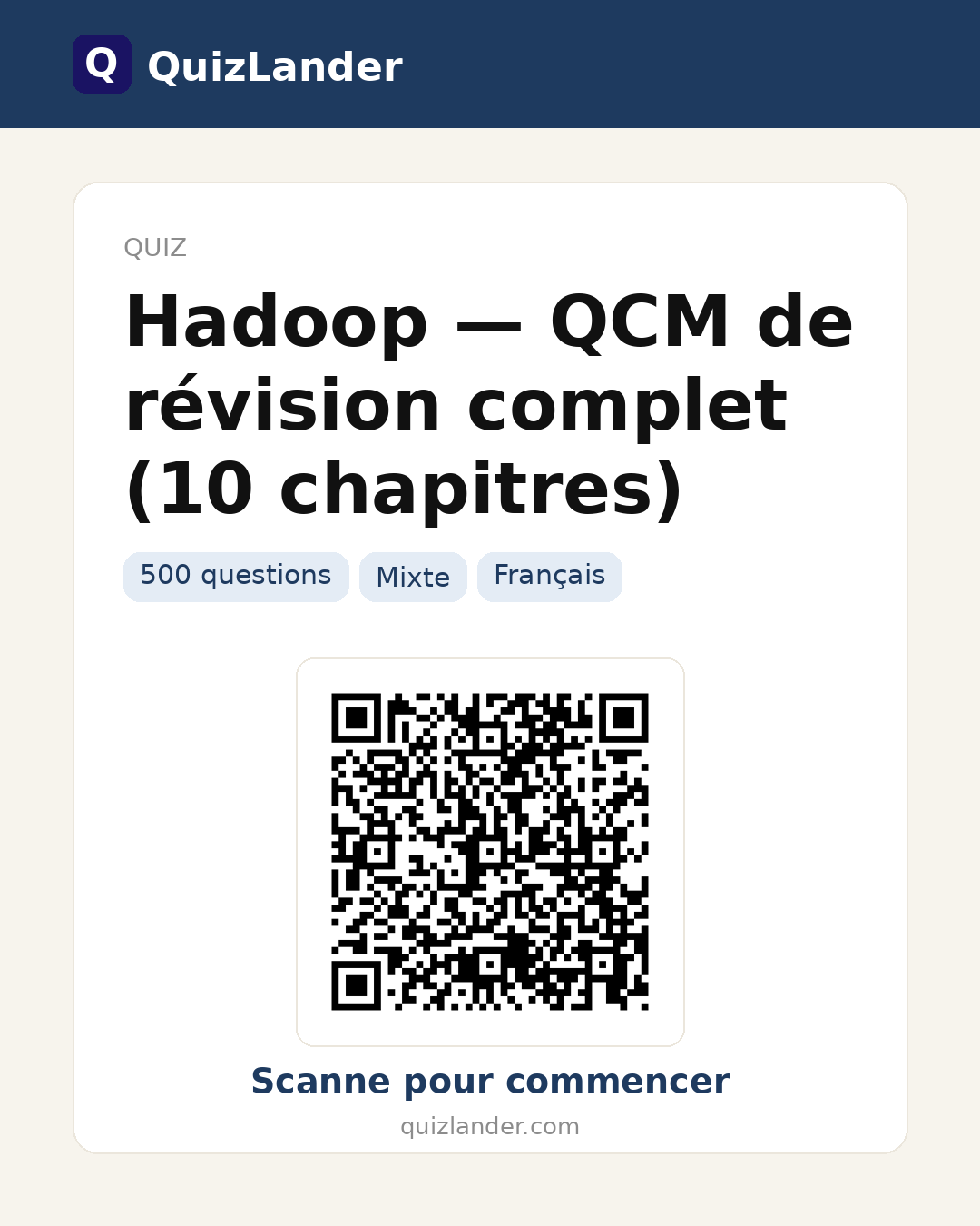 Carte de partage pour Hadoop — QCM de révision complet (10 chapitres)