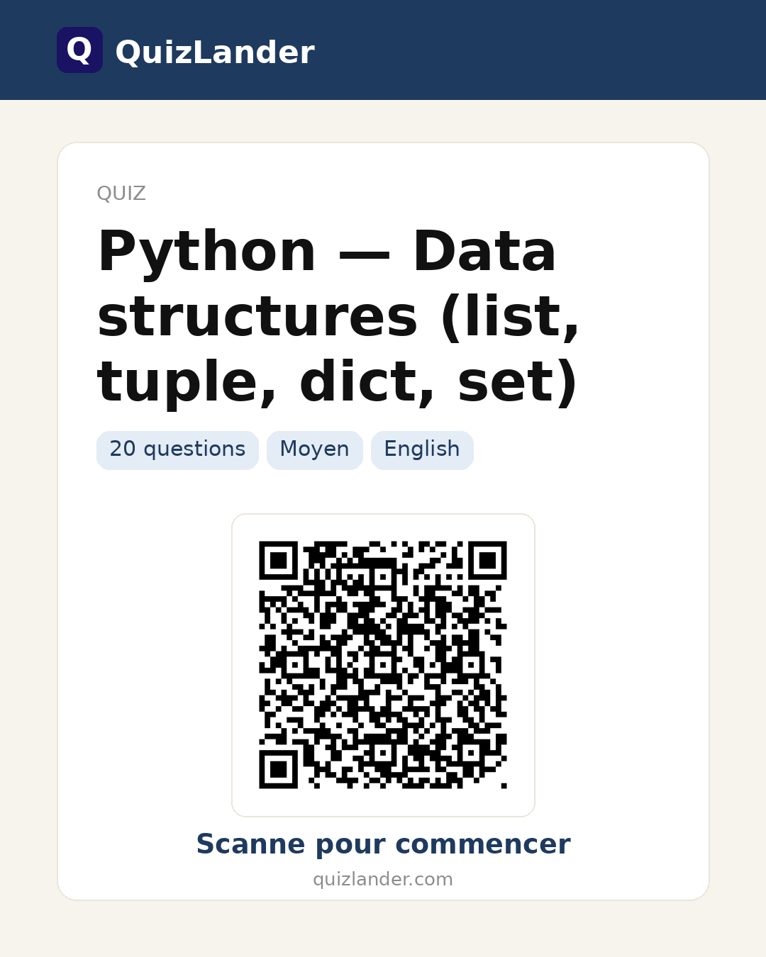 Carte de partage pour Python — Data structures (list, tuple, dict, set)