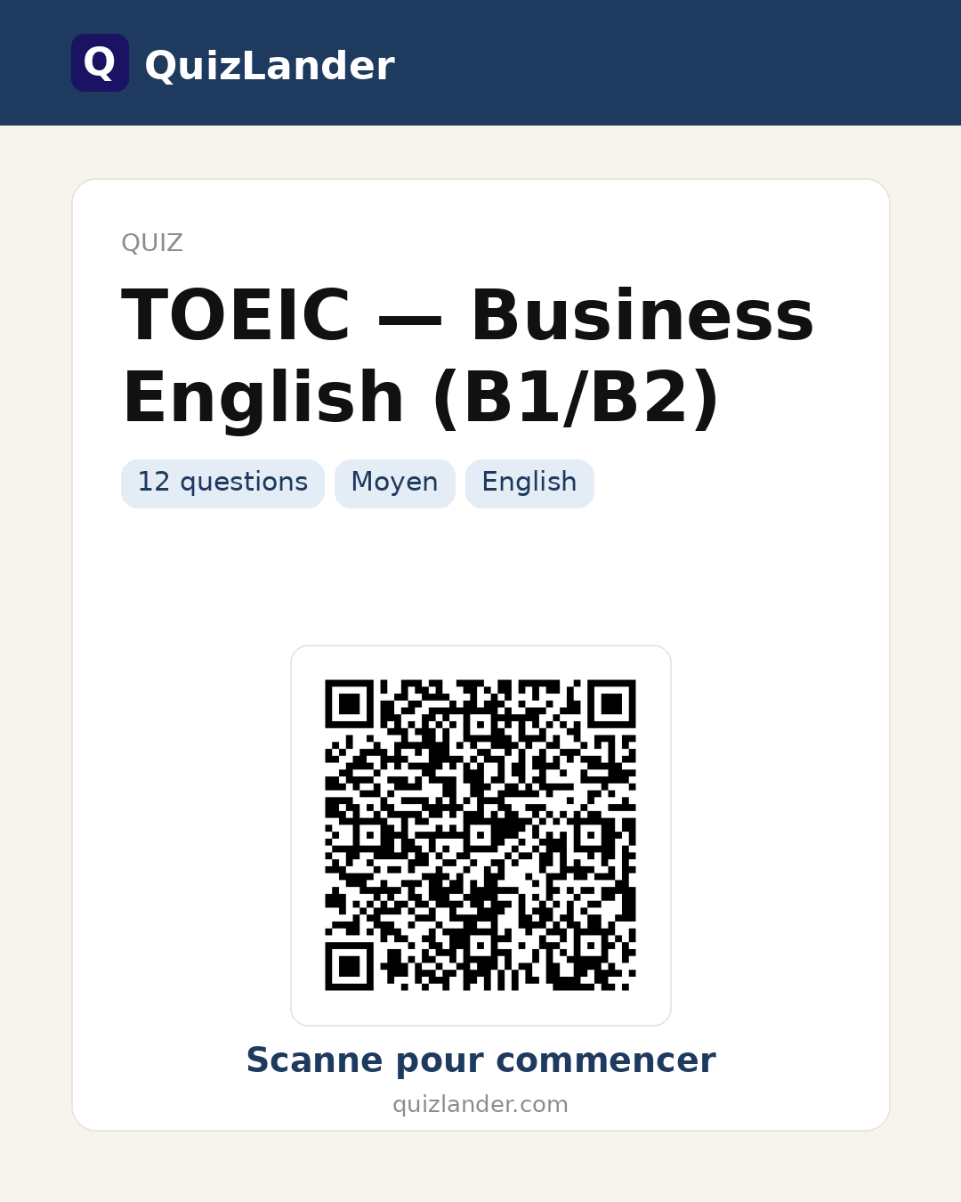 Carte de partage pour TOEIC — Business English (B1/B2)