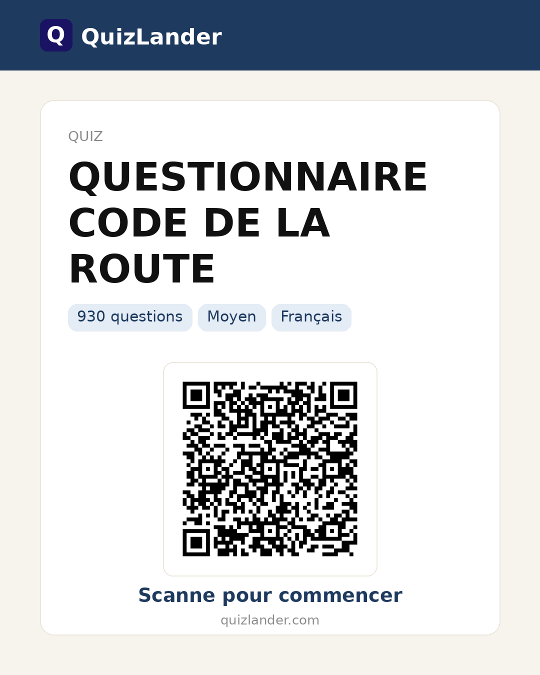 Carte de partage pour QUESTIONNAIRE  CODE DE LA ROUTE