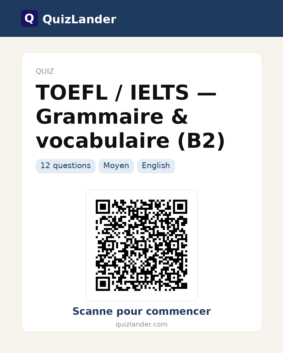 Carte de partage pour TOEFL / IELTS — Grammaire & vocabulaire (B2)