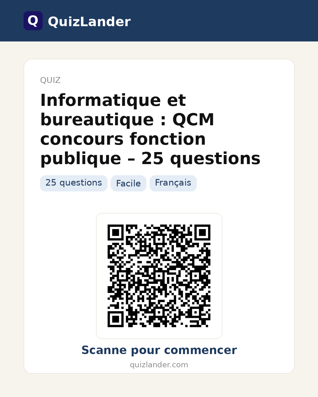 Carte de partage pour Informatique et bureautique : QCM concours fonction publique – 25 questions