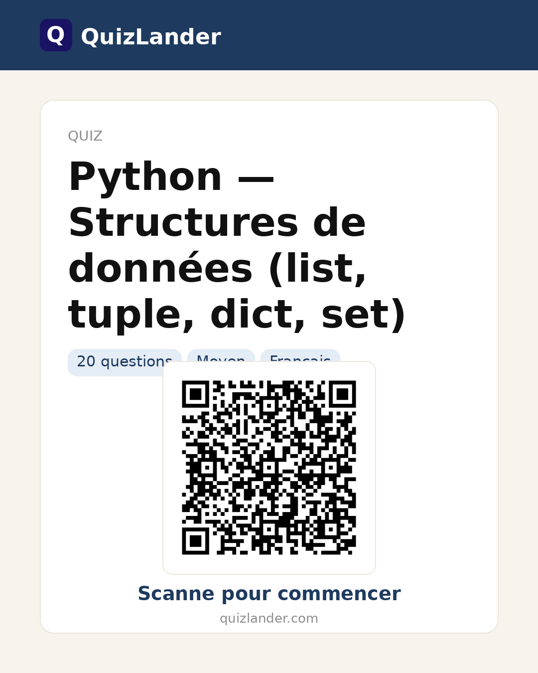 Carte de partage pour Python — Structures de données (list, tuple, dict, set)
