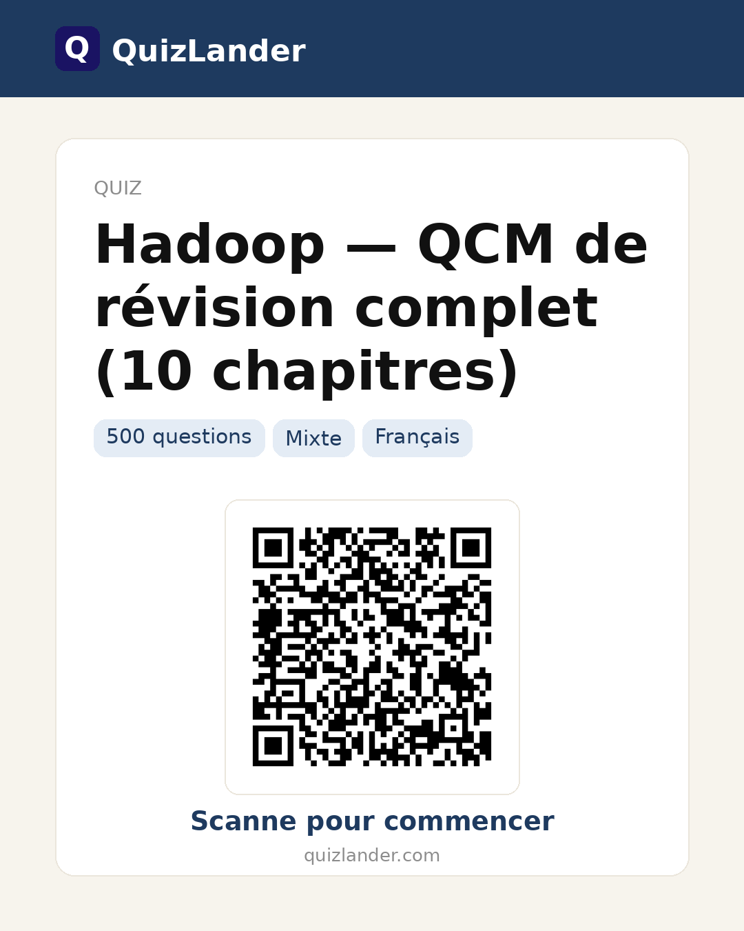 Carte de partage pour Hadoop — QCM de révision complet (10 chapitres)
