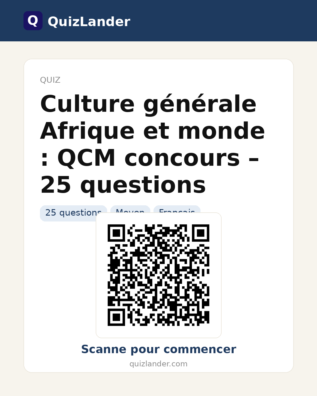 Carte de partage pour Culture générale Afrique et monde : QCM concours – 25 questions
