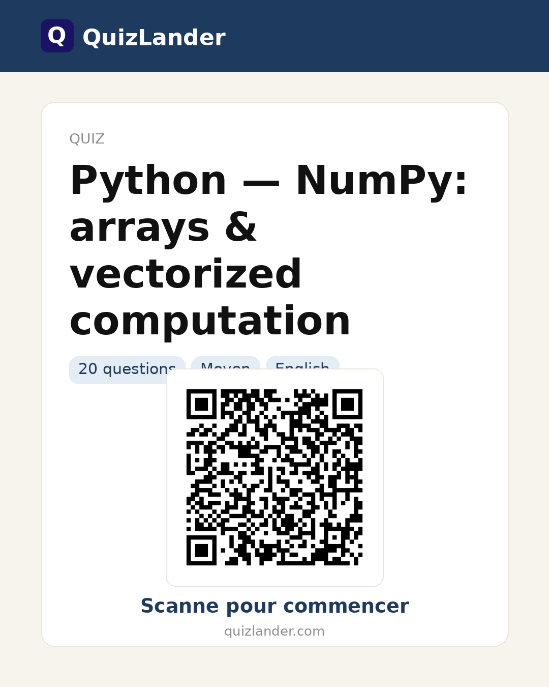 Carte de partage pour Python — NumPy: arrays & vectorized computation