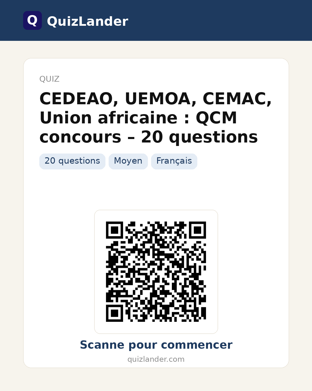 Carte de partage pour CEDEAO, UEMOA, CEMAC, Union africaine : QCM concours – 20 questions