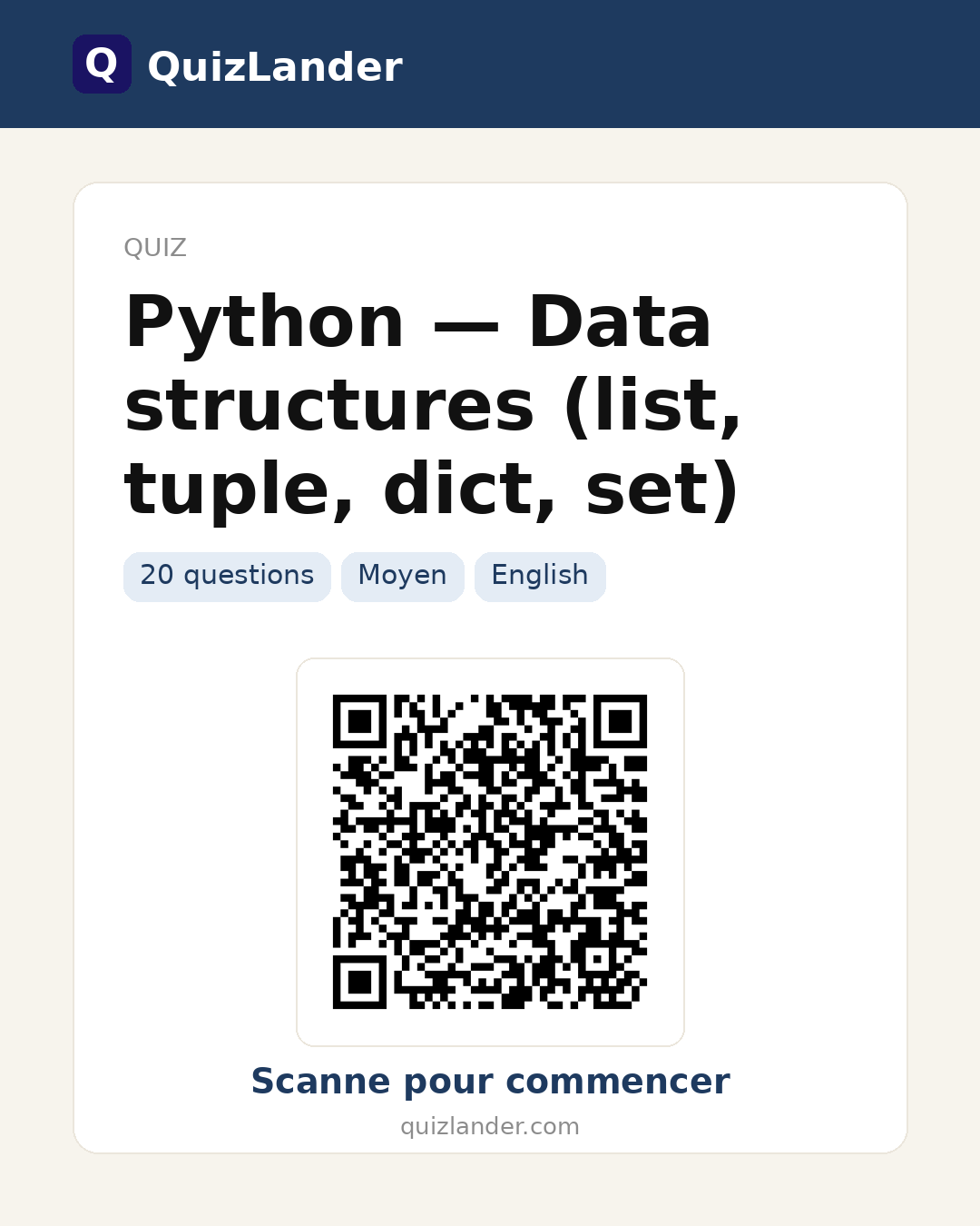 Carte de partage pour Python — Data structures (list, tuple, dict, set)