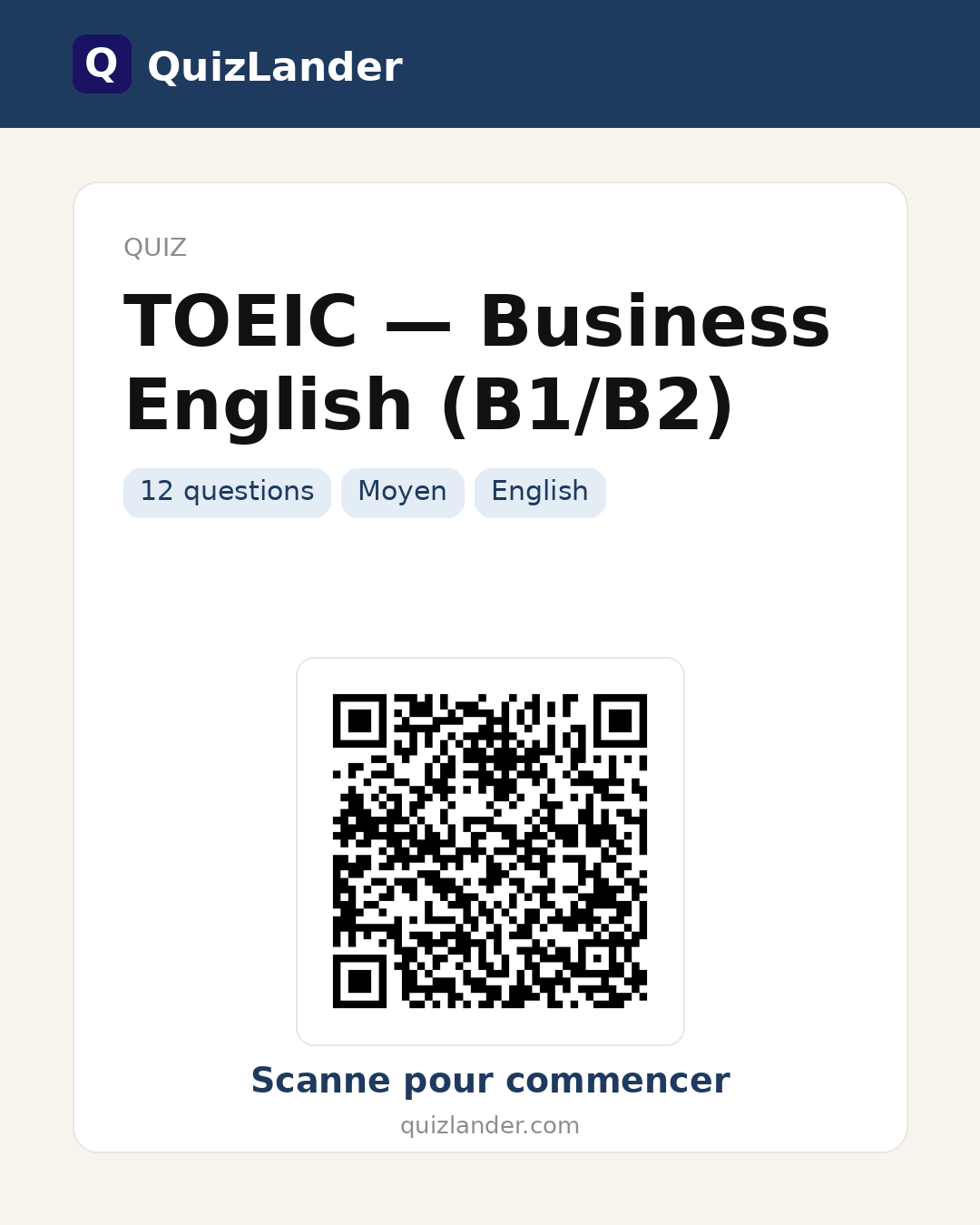 Carte de partage pour TOEIC — Business English (B1/B2)
