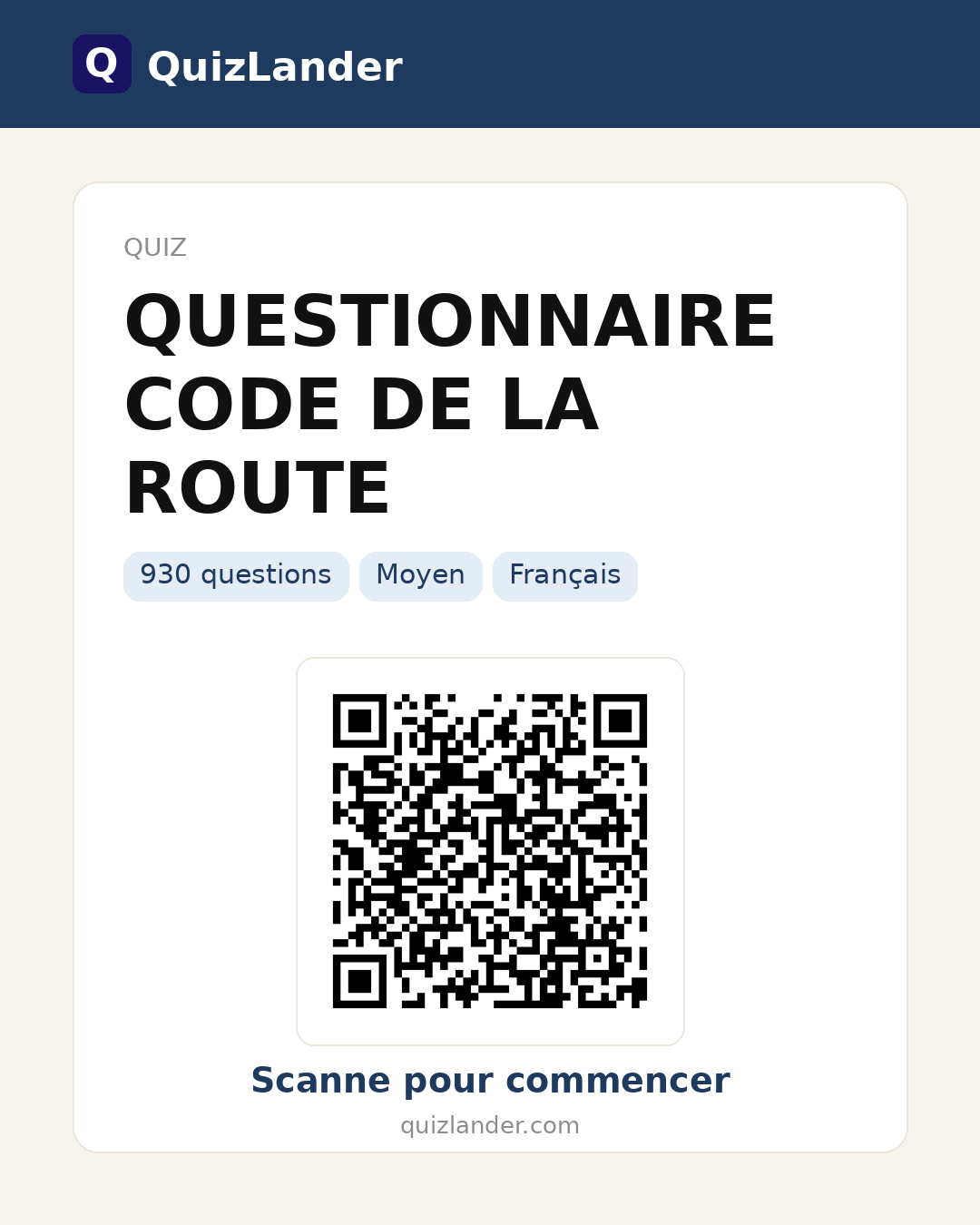 Carte de partage pour QUESTIONNAIRE  CODE DE LA ROUTE