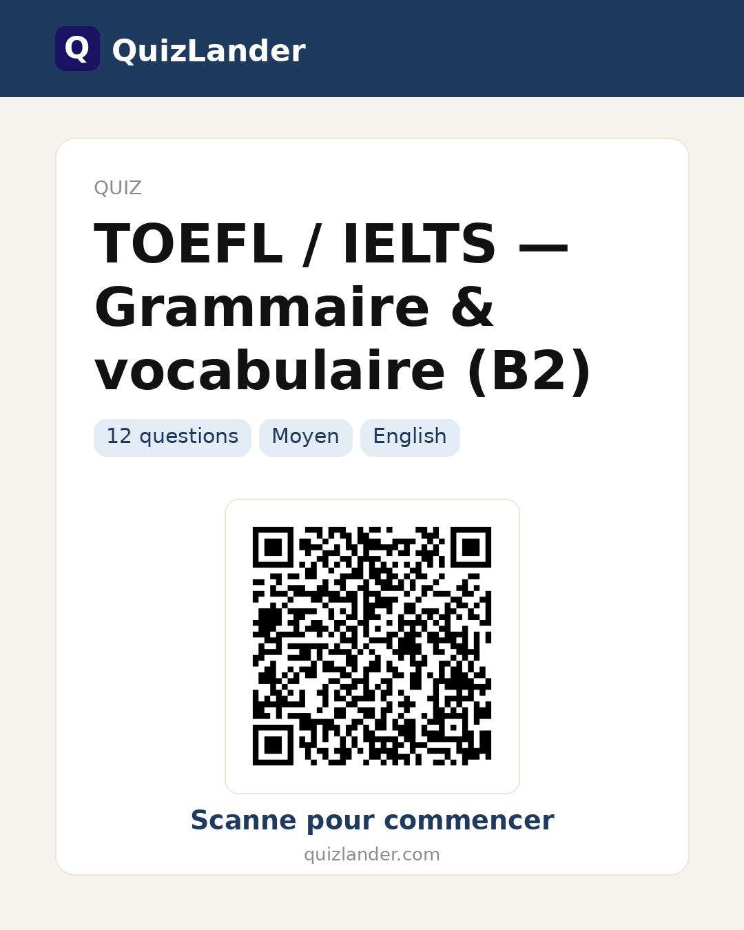 Carte de partage pour TOEFL / IELTS — Grammaire & vocabulaire (B2)
