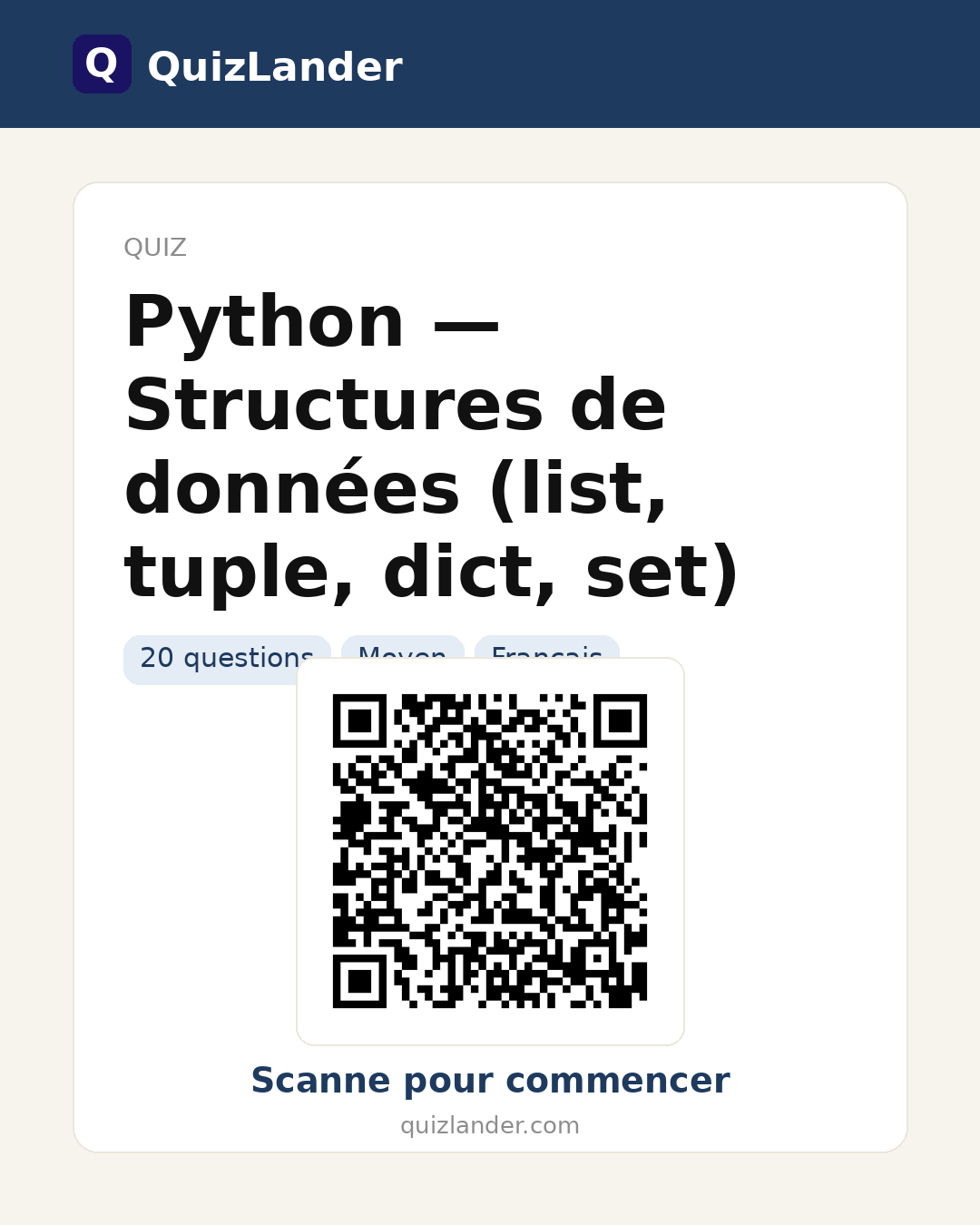 Carte de partage pour Python — Structures de données (list, tuple, dict, set)