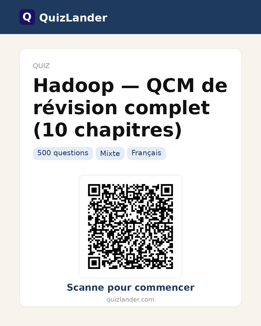 Carte de partage pour Hadoop — QCM de révision complet (10 chapitres)