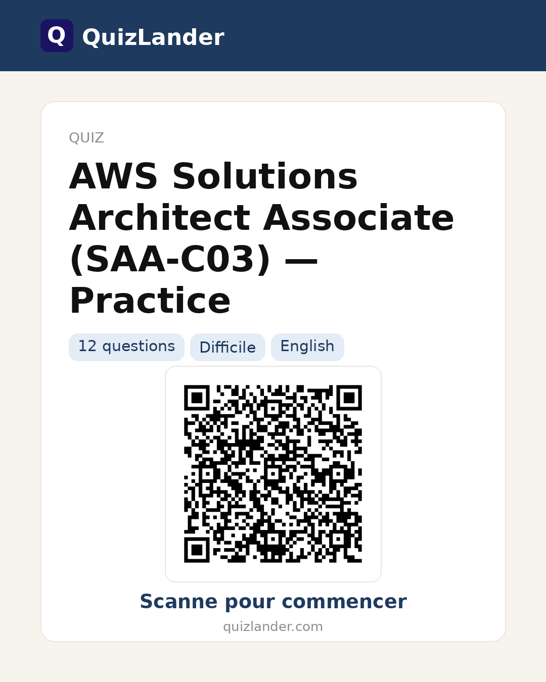 Carte de partage pour AWS Solutions Architect Associate (SAA-C03) — Practice