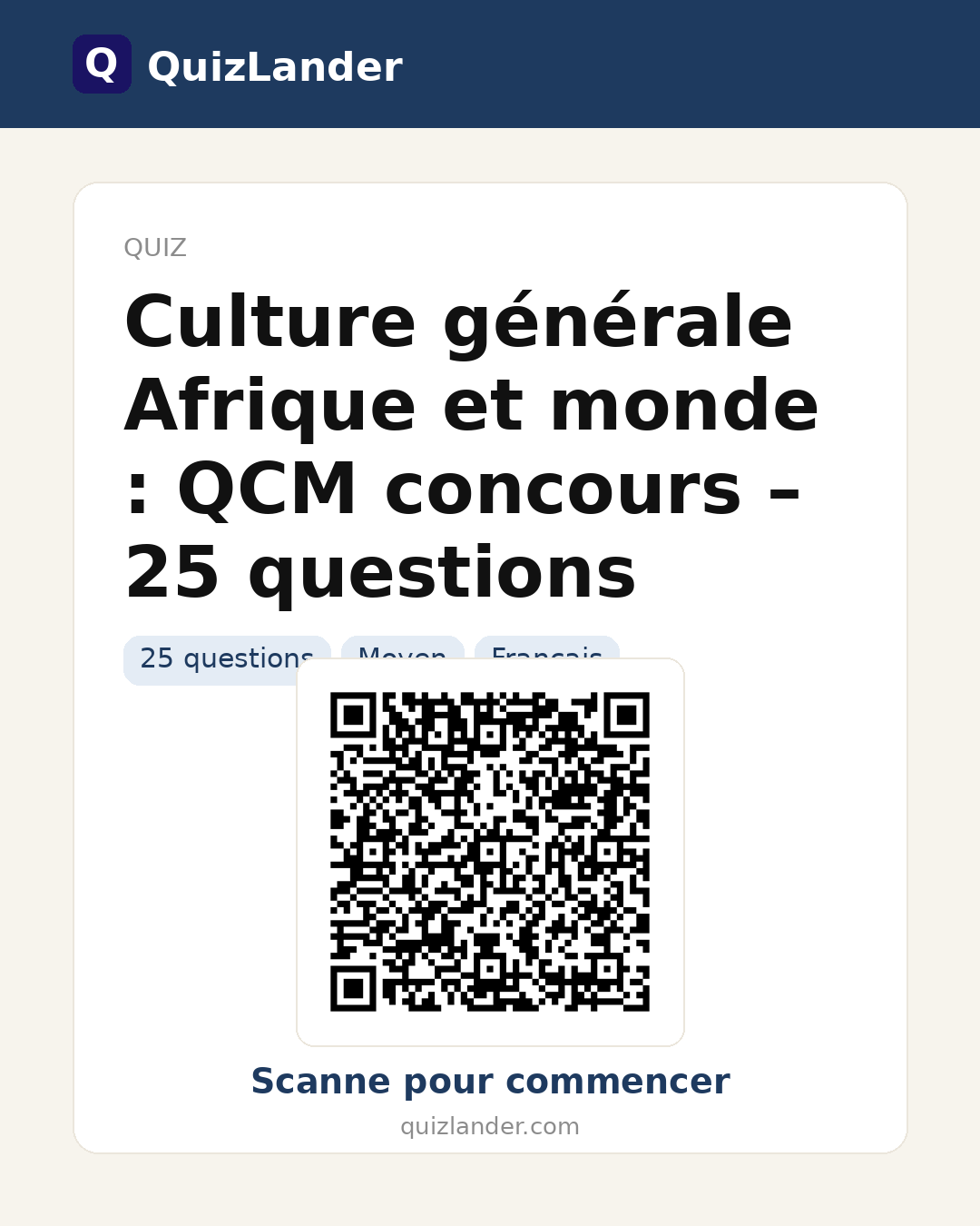 Carte de partage pour Culture générale Afrique et monde : QCM concours – 25 questions