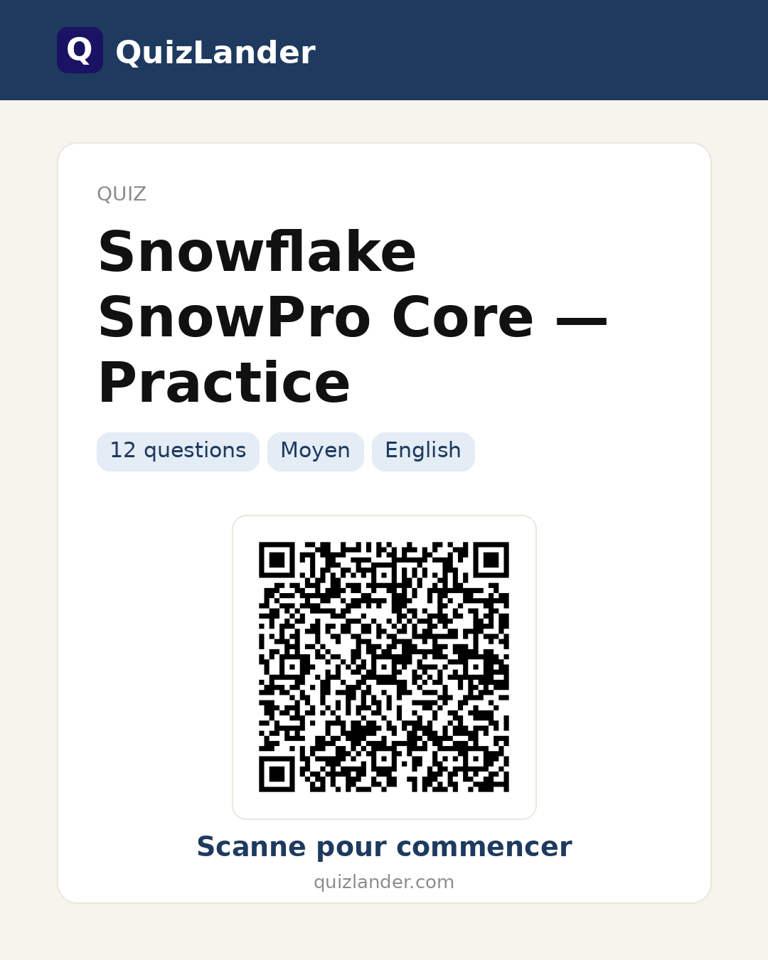 Carte de partage pour Snowflake SnowPro Core — Practice