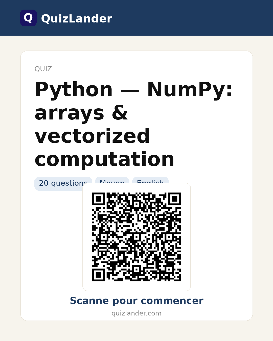 Carte de partage pour Python — NumPy: arrays & vectorized computation