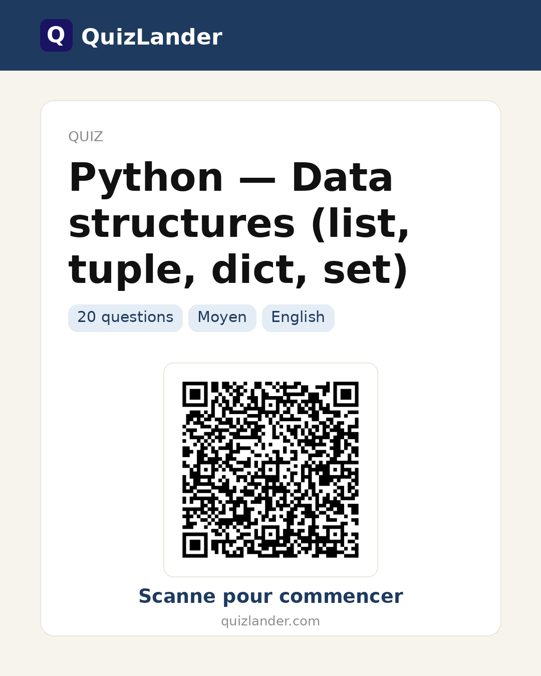 Carte de partage pour Python — Data structures (list, tuple, dict, set)