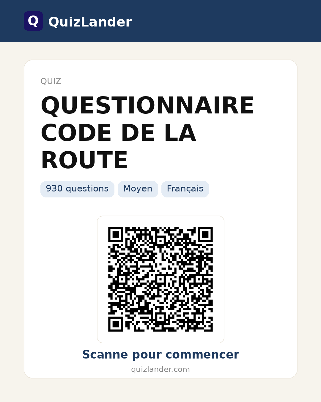 Carte de partage pour QUESTIONNAIRE  CODE DE LA ROUTE