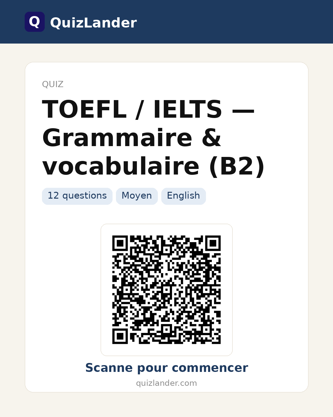 Carte de partage pour TOEFL / IELTS — Grammaire & vocabulaire (B2)