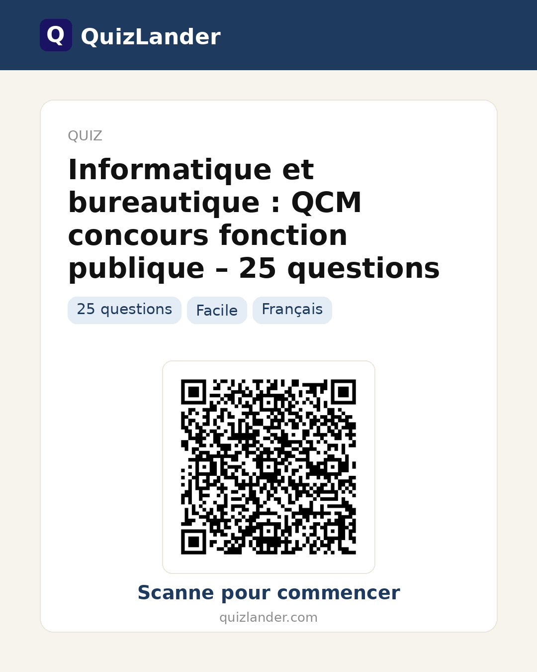 Carte de partage pour Informatique et bureautique : QCM concours fonction publique – 25 questions