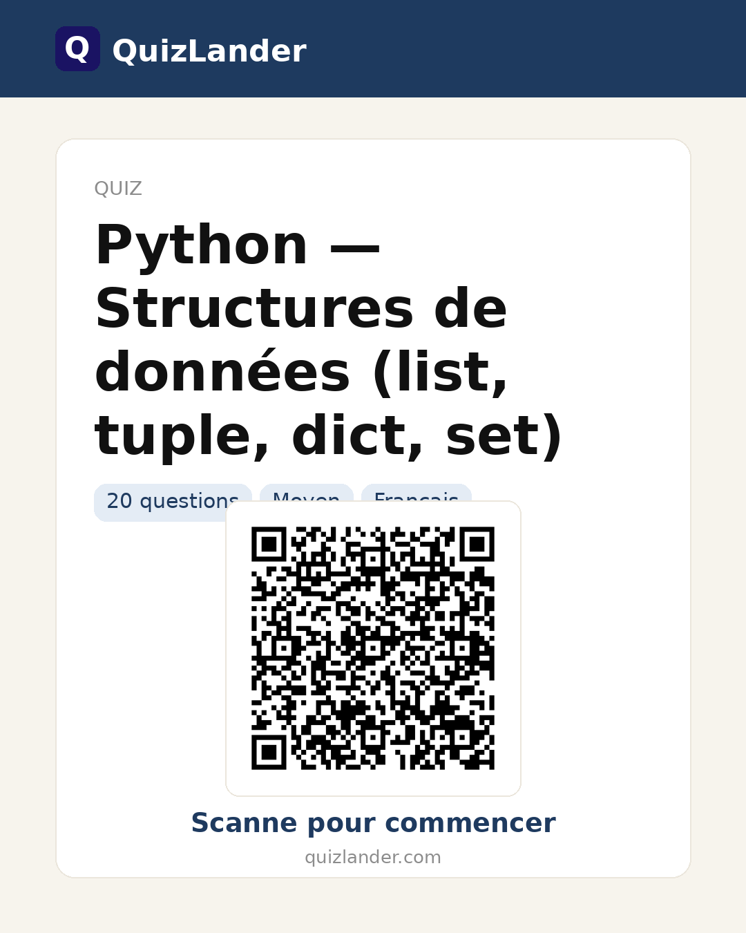 Carte de partage pour Python — Structures de données (list, tuple, dict, set)